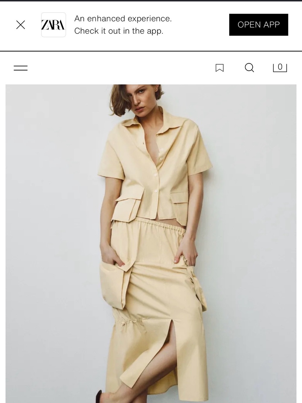 ZARA Cream Short-Sleeve Cropped Jacket with Flap Pockets